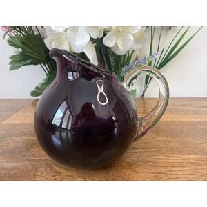 Vintage Amethyst Glass Creamer Pitcher Hand Blown Purple Glass Jug Mid Century
